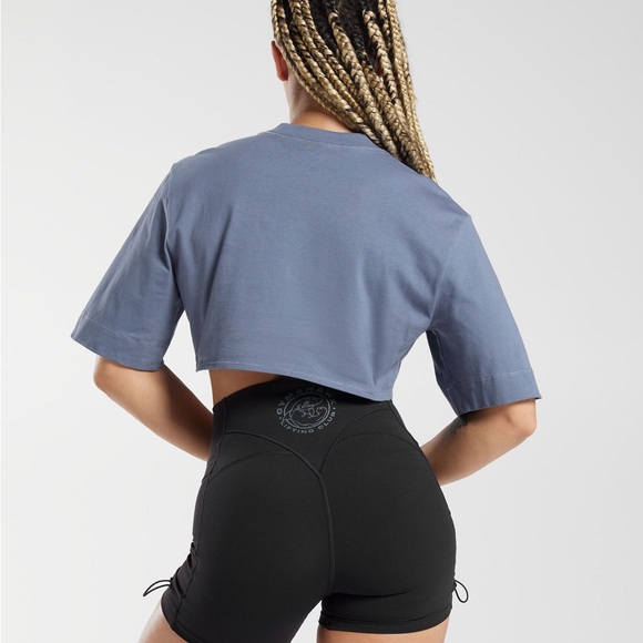 Gymshark Cotton Boxy Crop Top Evening Blue Workout Athleisure Gym Fitness - Picture 3 of 11